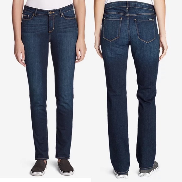 Eddie Bauer Denim - Eddie Bauer Dark Wash Mid Rise Slightly Curvy Straight Cotton Denim Jeans Size 4